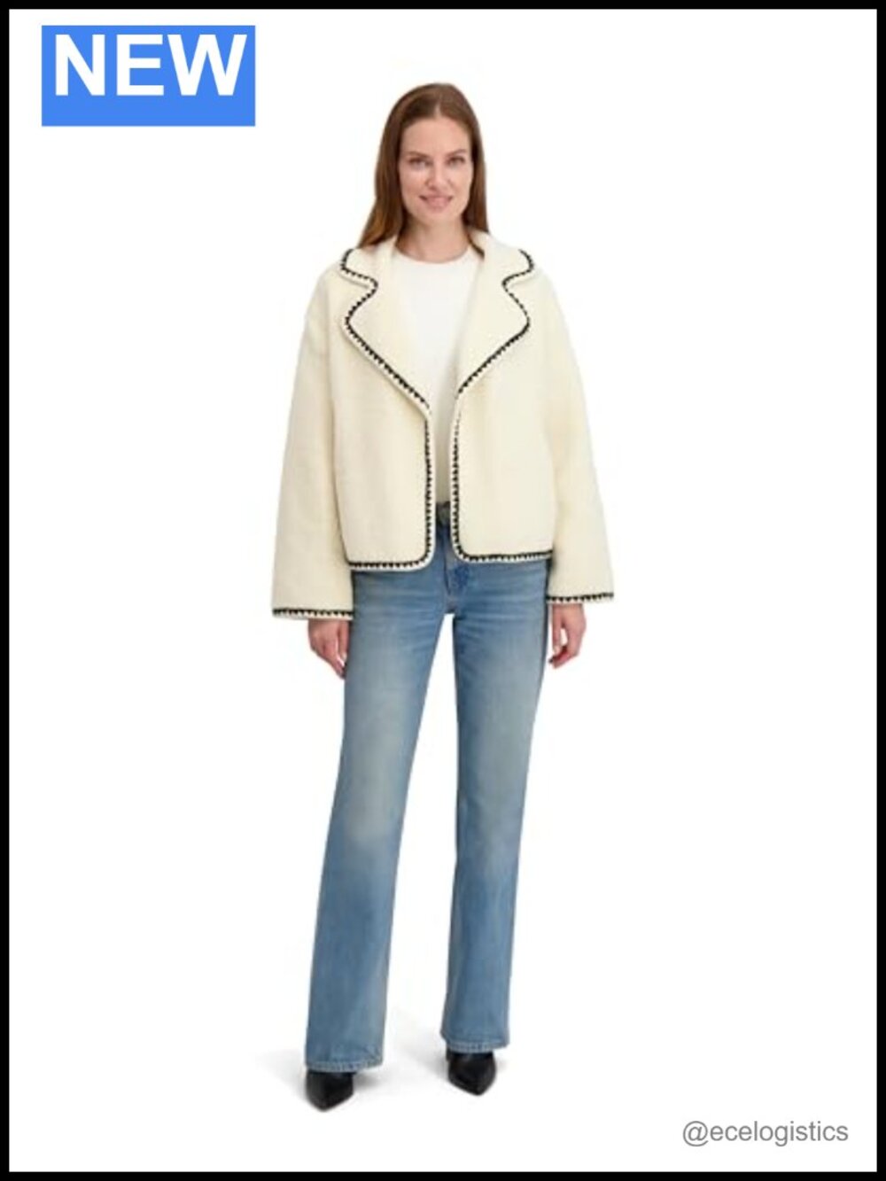 Faux Sherpa Jacket Cropped Coat Curved Collar Snap Front Plus